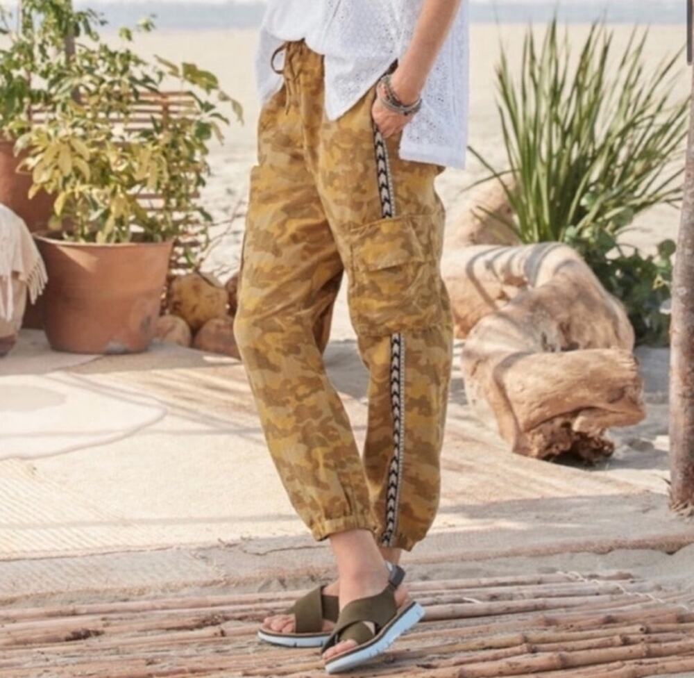 Sundance Brown Camo Linen Striped Constas Jogger Pants Size XS/S NEW